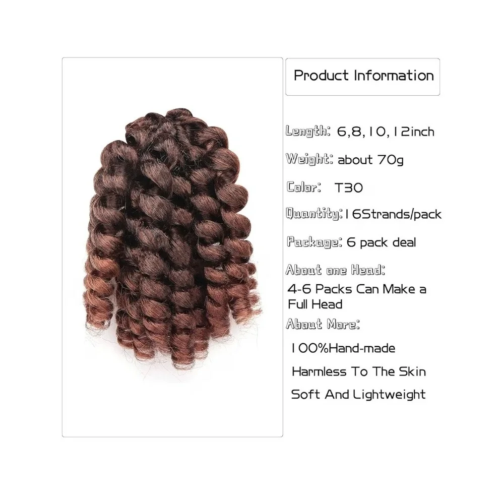 6 Packs Jamaican Bounce Crochet Hair Wand Curl Twist Braid Curly for Black Women